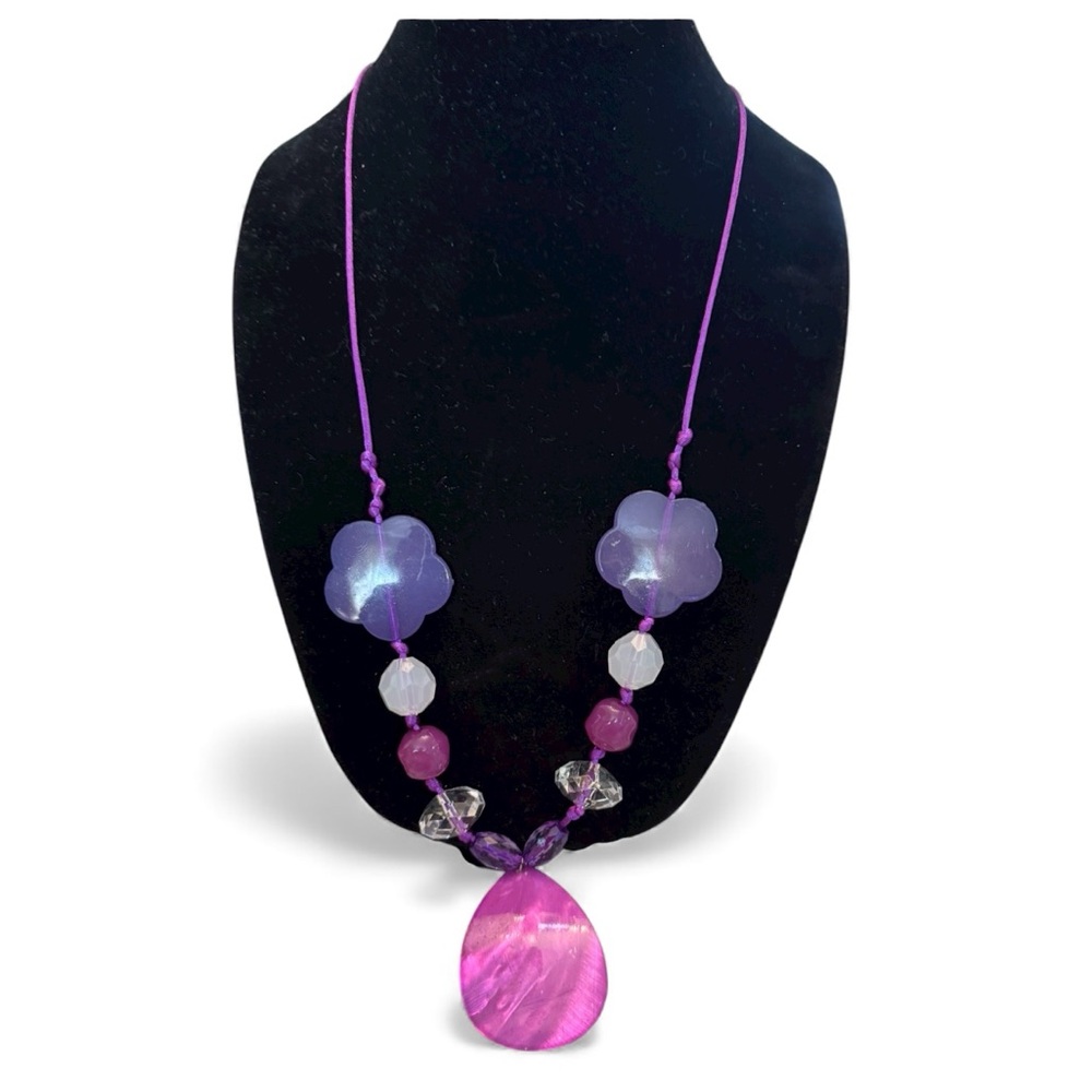 Vibrant Pink and Purple Floral Necklace EUC